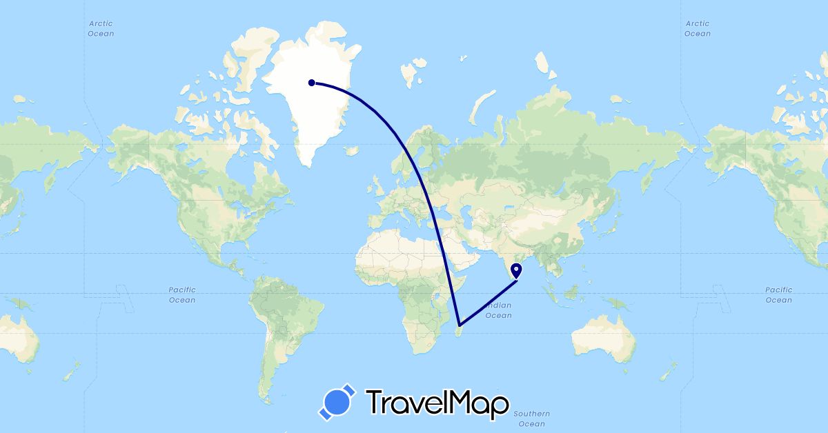 TravelMap itinerary: driving in Greenland, Sri Lanka (Asia, North America)